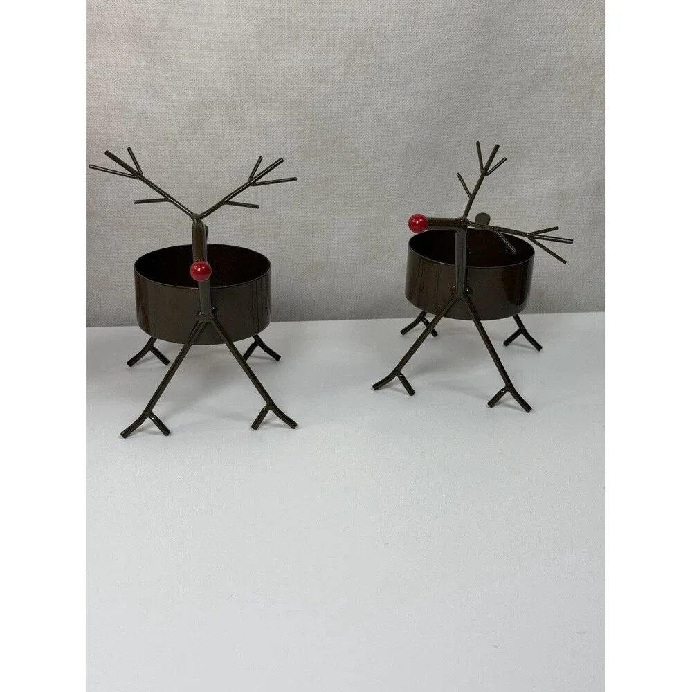 Gold Canyon Christmas Mini Reindeer Tealight Holders Set of 2 Vtg Holiday Box